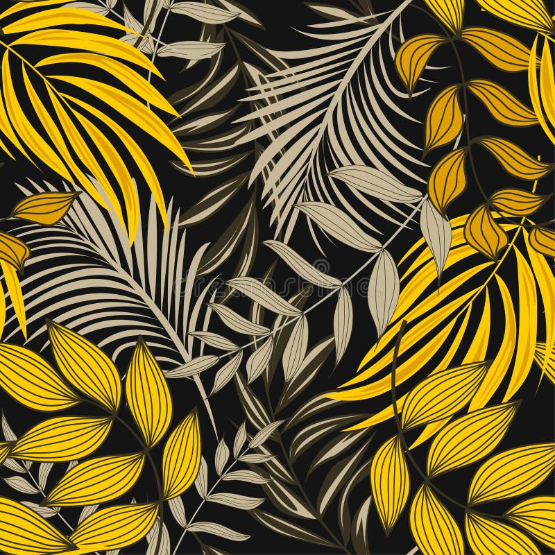 Summer abstract trend seamless pattern with bright tropical leaves and plants. Vector design. Jungle print. Floral background. Pri royalty free illustration