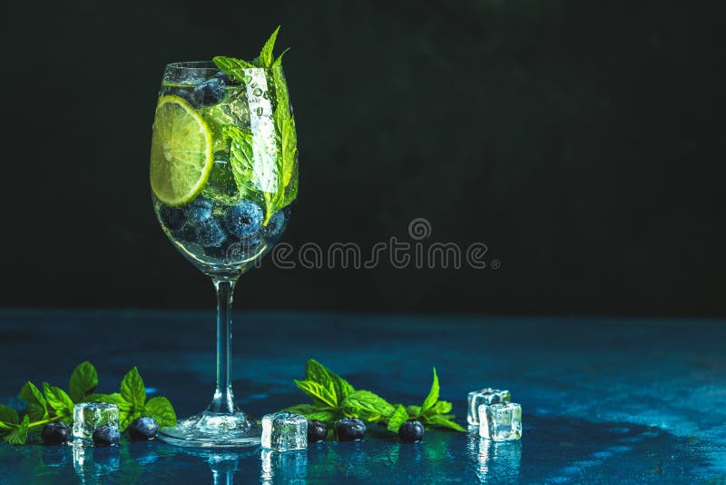 Summer alcoholic cocktail blueberry mojito