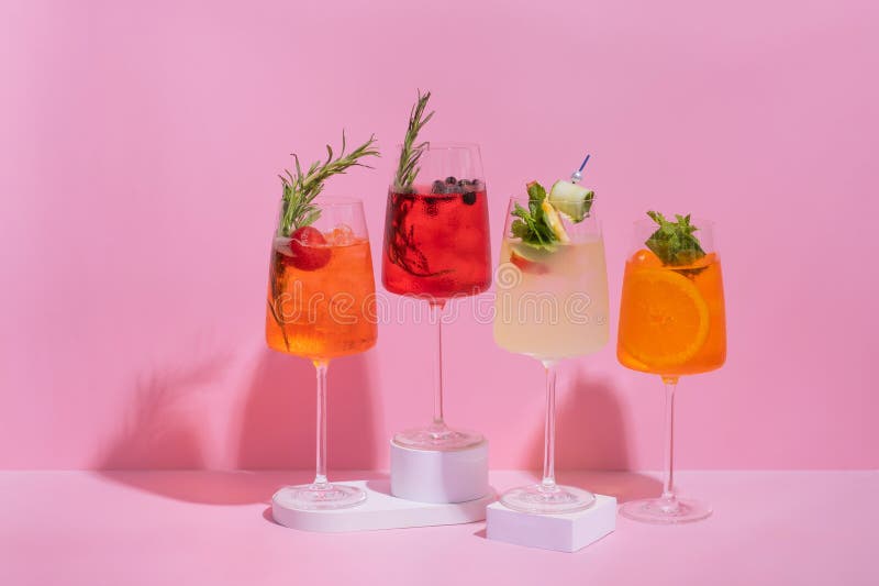 Summer Alcoholic Cocktails with Ice. Relaxing Refreshing Drinks for Hot