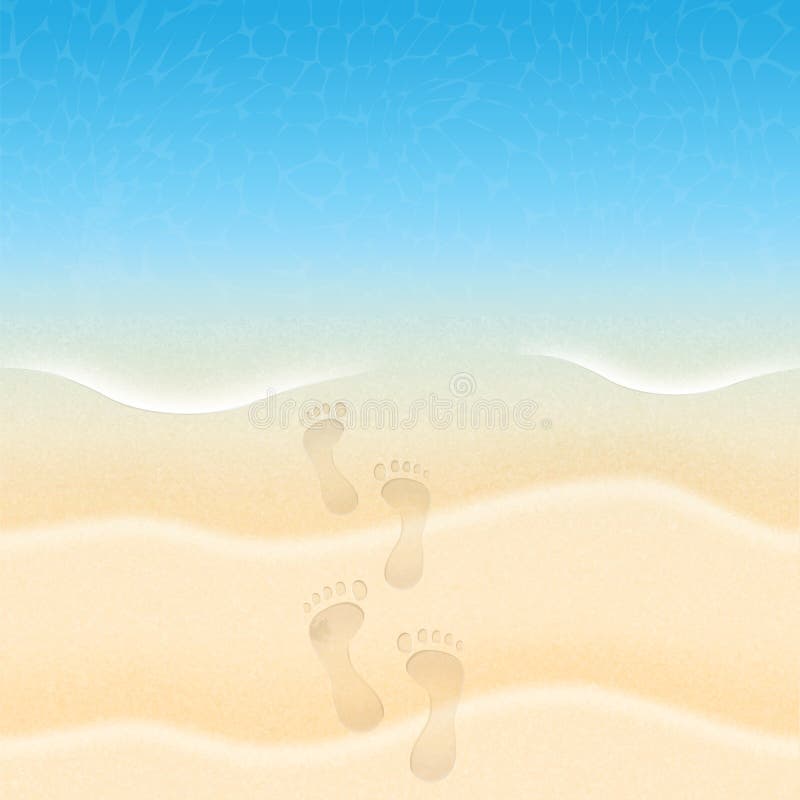 Summer background with beach sand and sea.Footprints in the sand