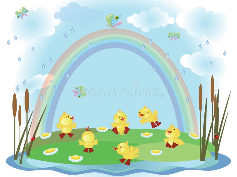 Summer background with ducklings