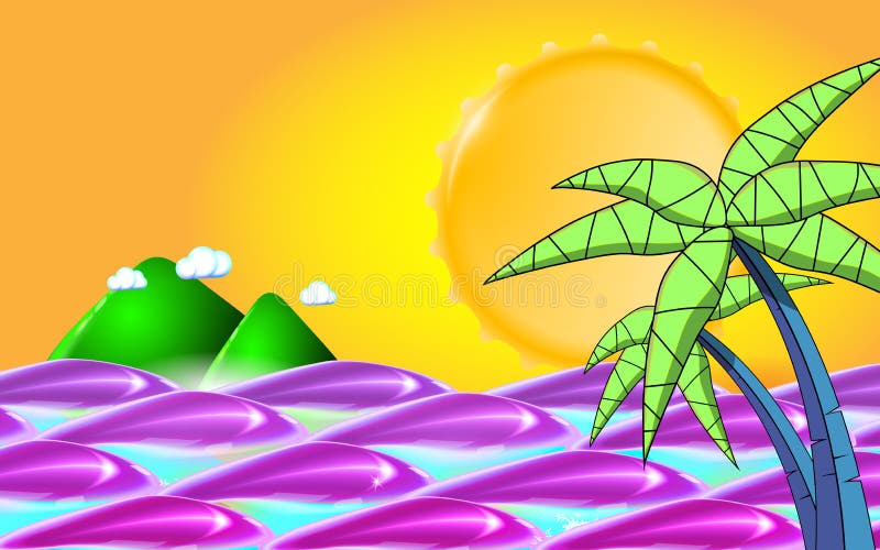Summer background with sea, sun, waves and palm tree leafs. Summer travel holidays. Vector illustration stock image