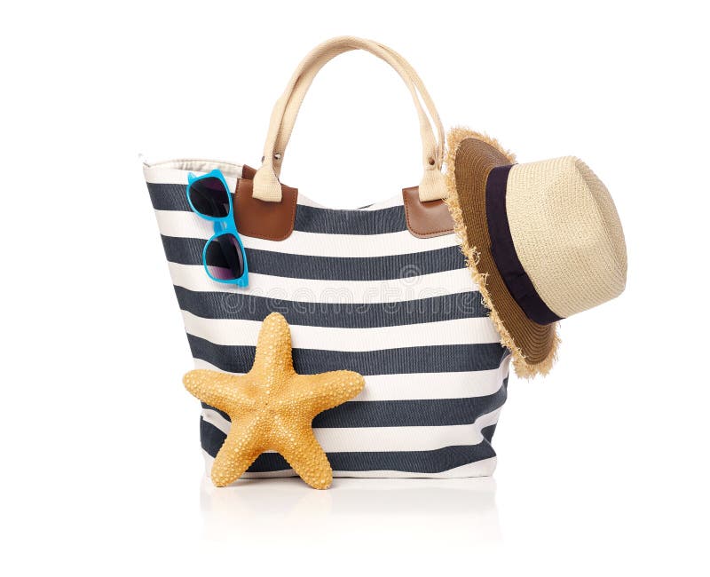 Summer Bag with Sunglasses, Starfish and Straw Hat Stock Image Image