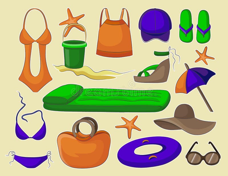 Summer and Beach Accessories Stock Vector Illustration of exotic
