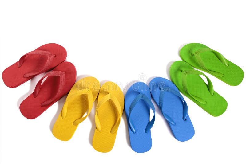 Summer Beach Flip Flops Row Isolated on White Background Stock Image ...