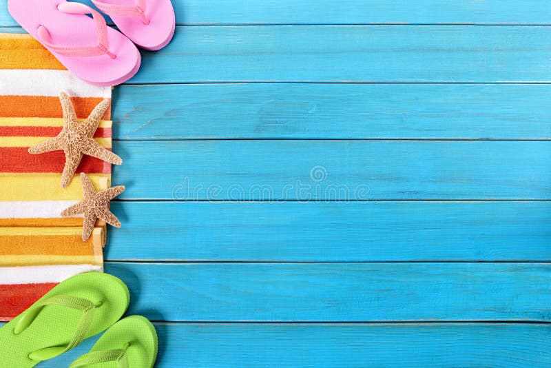 Summer Beach Objects Border, Sunglasses, Flip Flops, Copy Space Stock ...