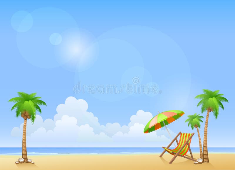 Summer beach with palms and chaise lounge