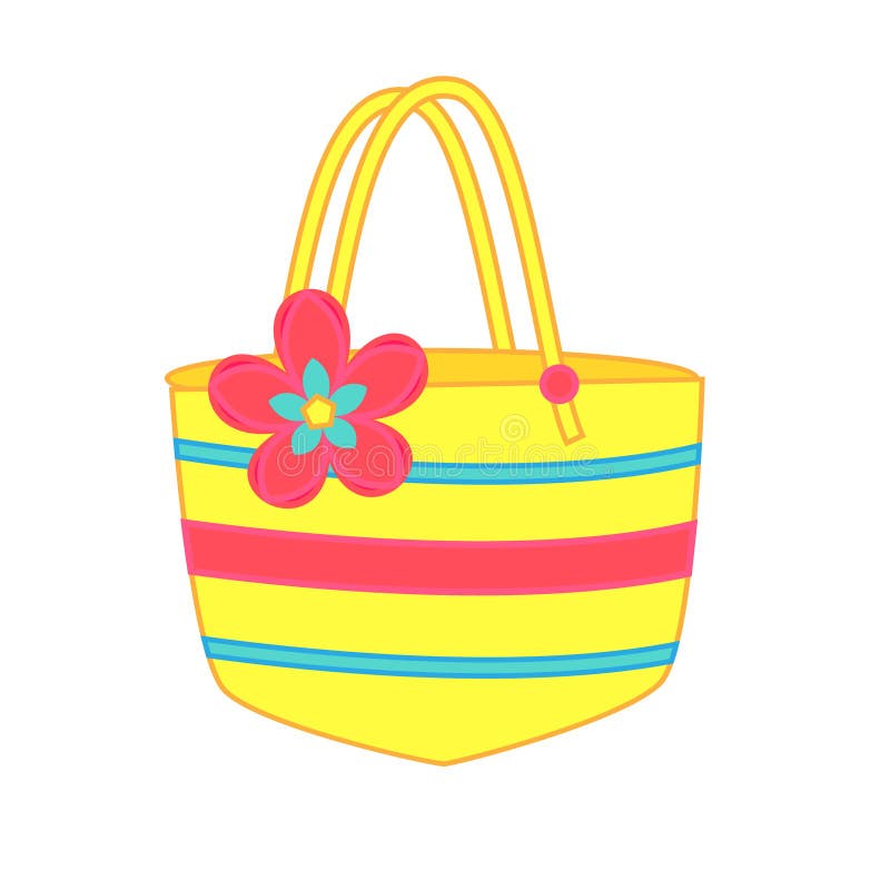 Summer Beach Tote Bag with Flower. Vector Clip Art Stock Vector ...