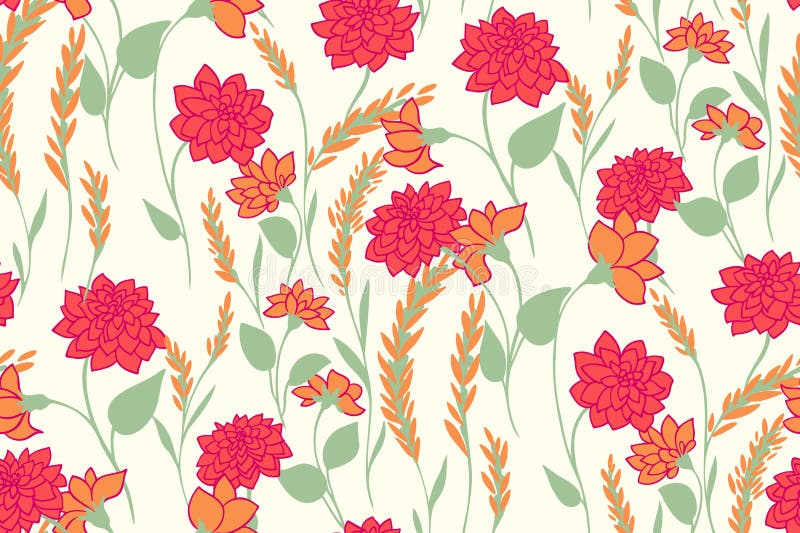 Summer blooming meadow seamless pattern. Abstract artistic wild floral stems intertwined in a patterned printing. Vector hand stock illustration