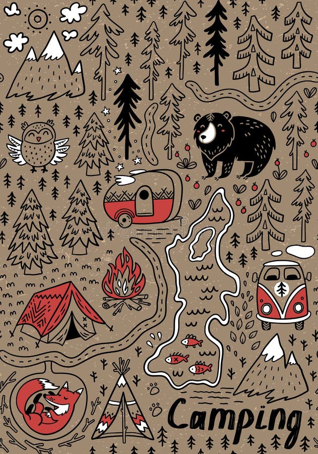 Summer Camp and National Park Seamless Pattern Stock Vector - Illustration  of bear, explore: 96147944