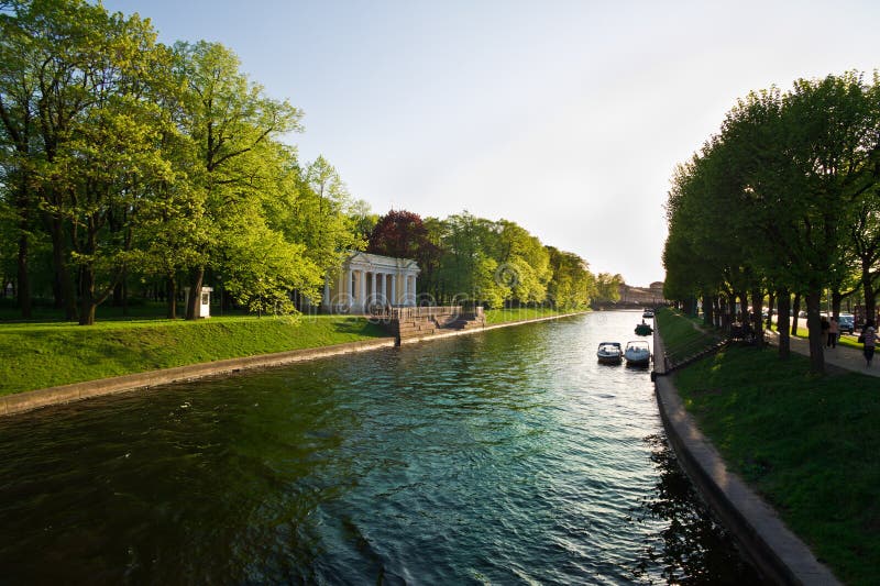 Summer canals of St. Petersburg stock photography