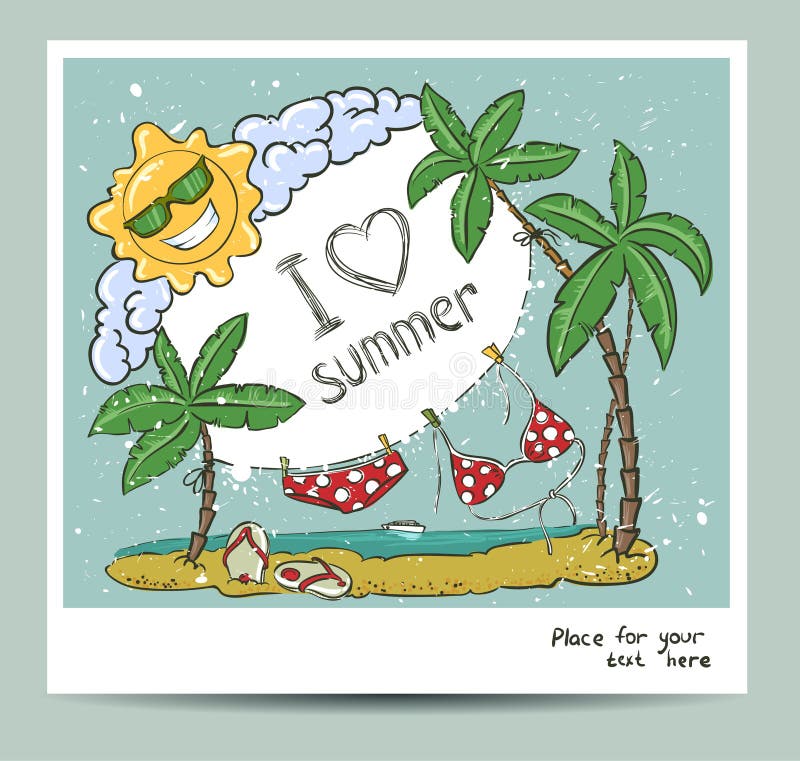Summer card stock vector. Illustration of frame, sand - 32455828