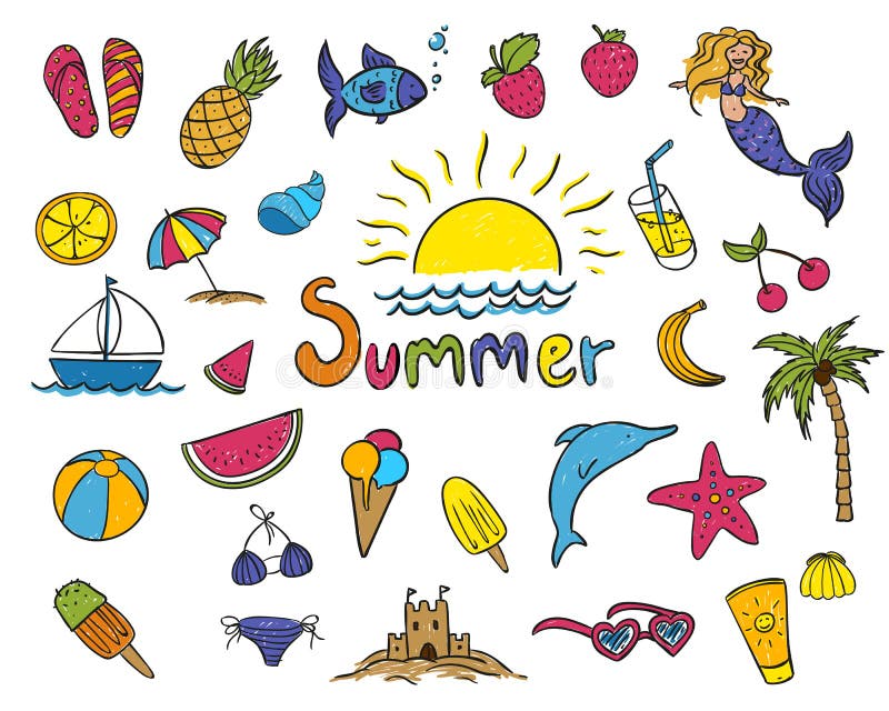 Summer Children s Drawings stock illustration. Illustration of