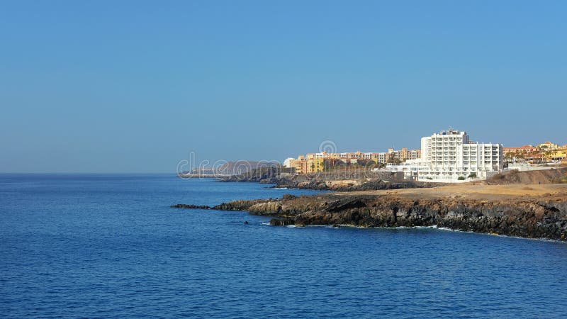 Summer, clear vistas towards San Blas and Golf del Sur, popular southern resorts in Tenerife, Canary Islands, Spain royalty free stock photo Summer, clear vistas towards San Blas and Golf del Sur, popular southern resorts in Tenerife, Canary Islands, Spain royalty free stock photo