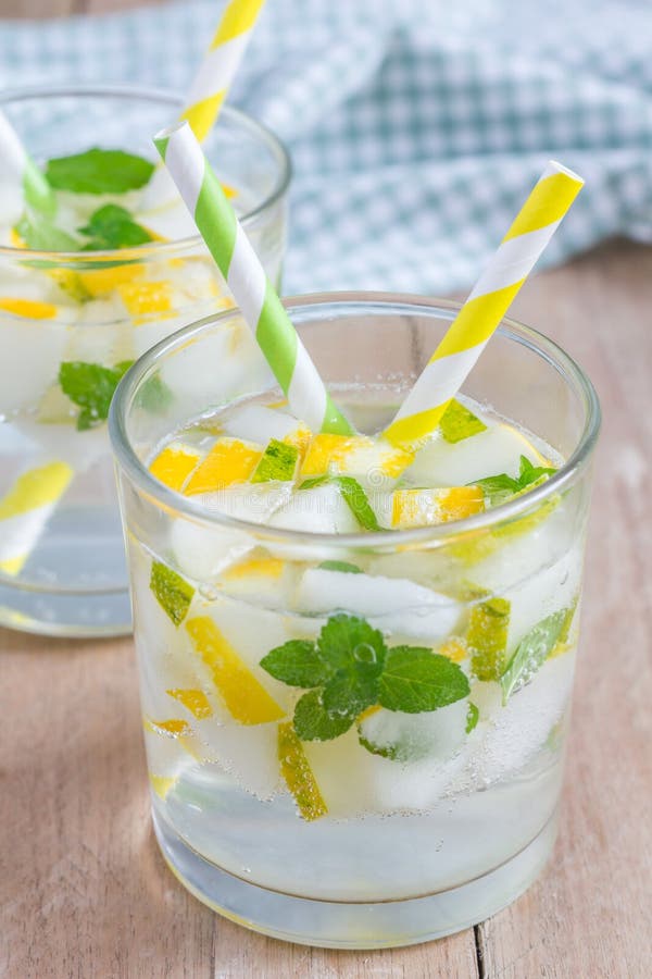 Summer cocktail from melon, mint and soda drink