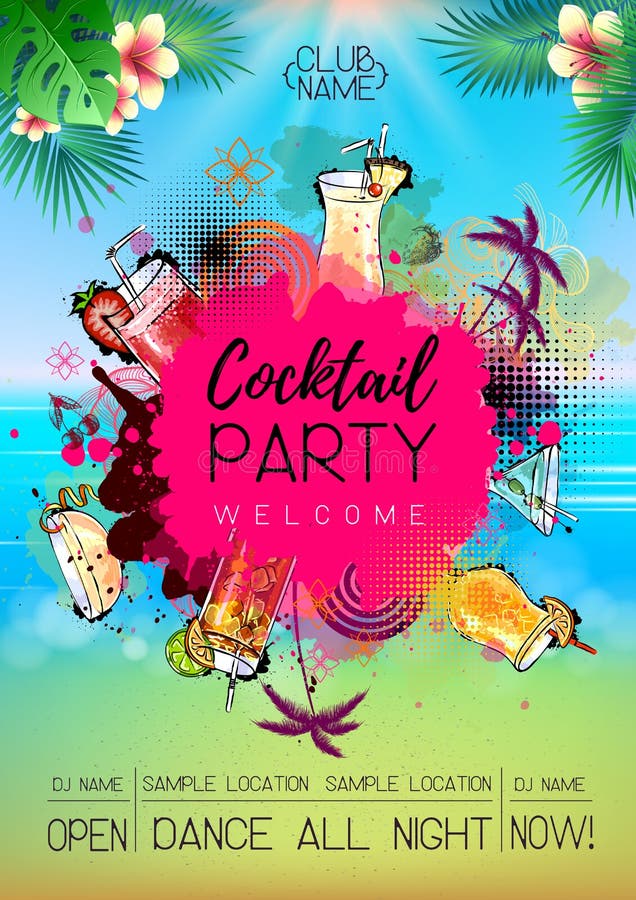 Summer Cocktail Party Poster Design. Cocktail Menu Stock Vector