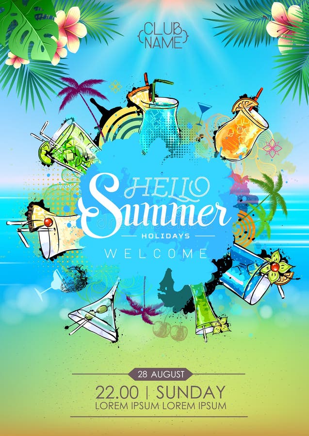 Summer Cocktail Party Poster Design. Cocktail Menu Stock Vector ...