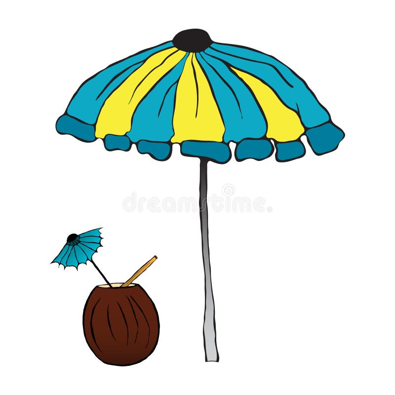 Summer Cocktail Under the Umbrella. Vector Illustration. Drawing by