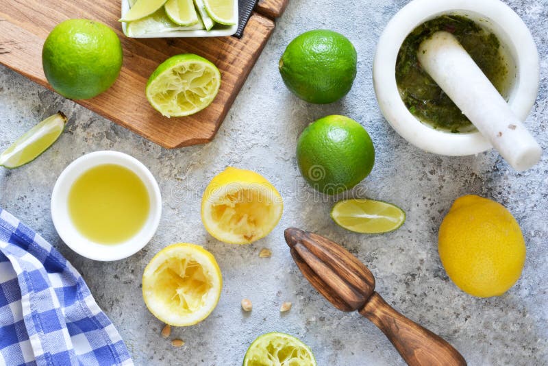 Summer Cold Drink. Ingredients for Making Mojito. View from Above Stock