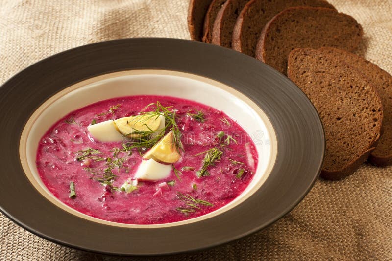 Summer cold soup with beet, cucumber and egg