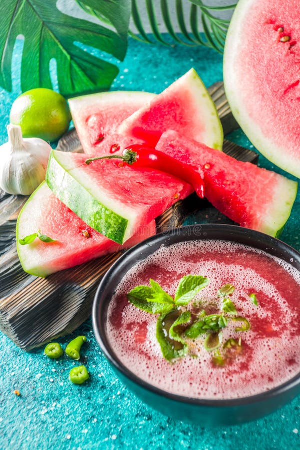 Summer cold watermelon gazpacho soup