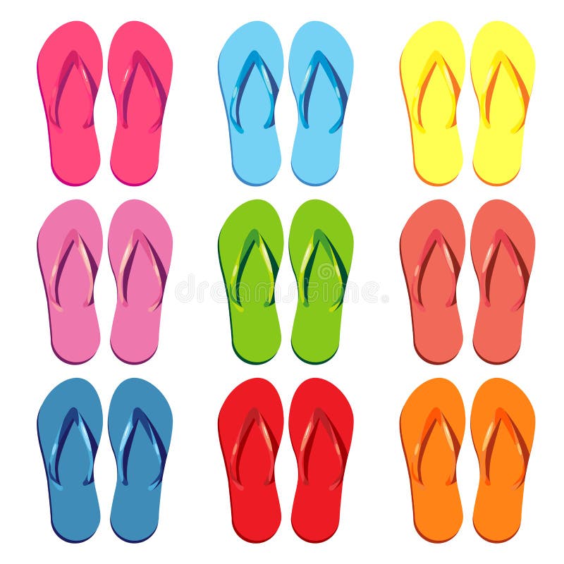 Set of Colored Slippers for the Beach Stock Vector - Illustration of ...