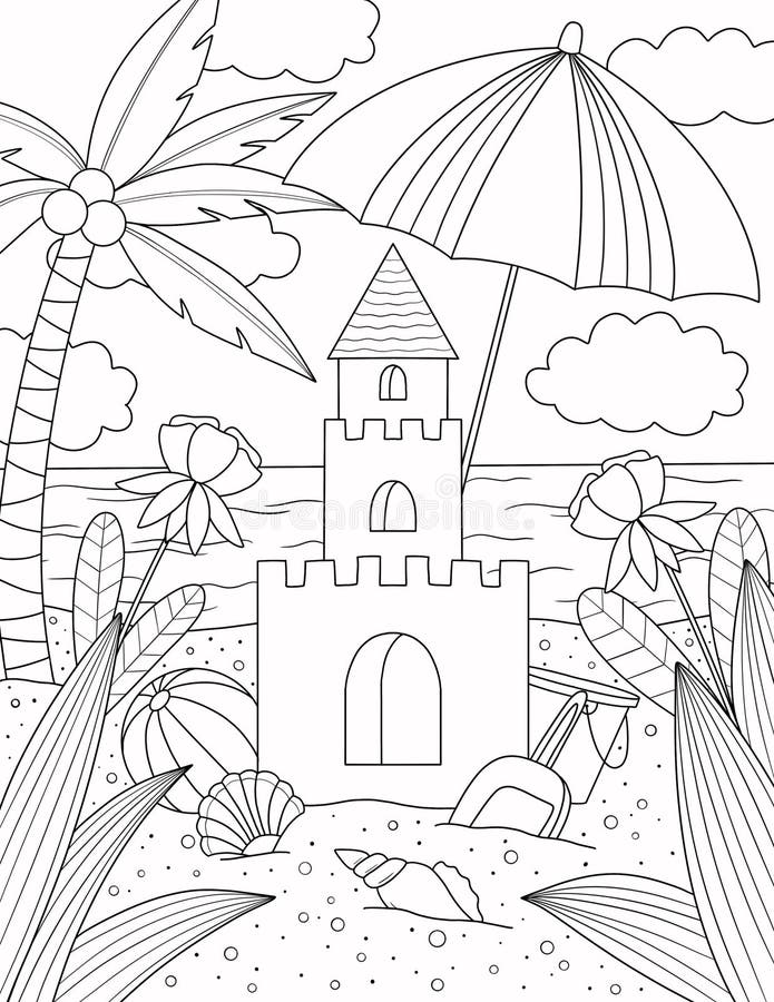 Summer Coloring Page for Adult Stock Illustration - Illustration of ...
