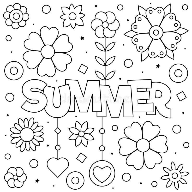 Hello Summer. Coloring Page. Vector Illustration. Sun, Bee, Flowers ...