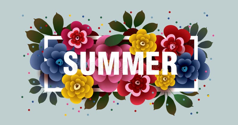 SUMMER. Composition with flowers and leaves in the frame. vector illustration