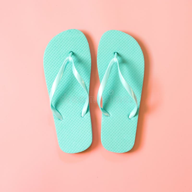 Pink And Green Flip Flops On The Beach Stock Photo - Image of flop ...