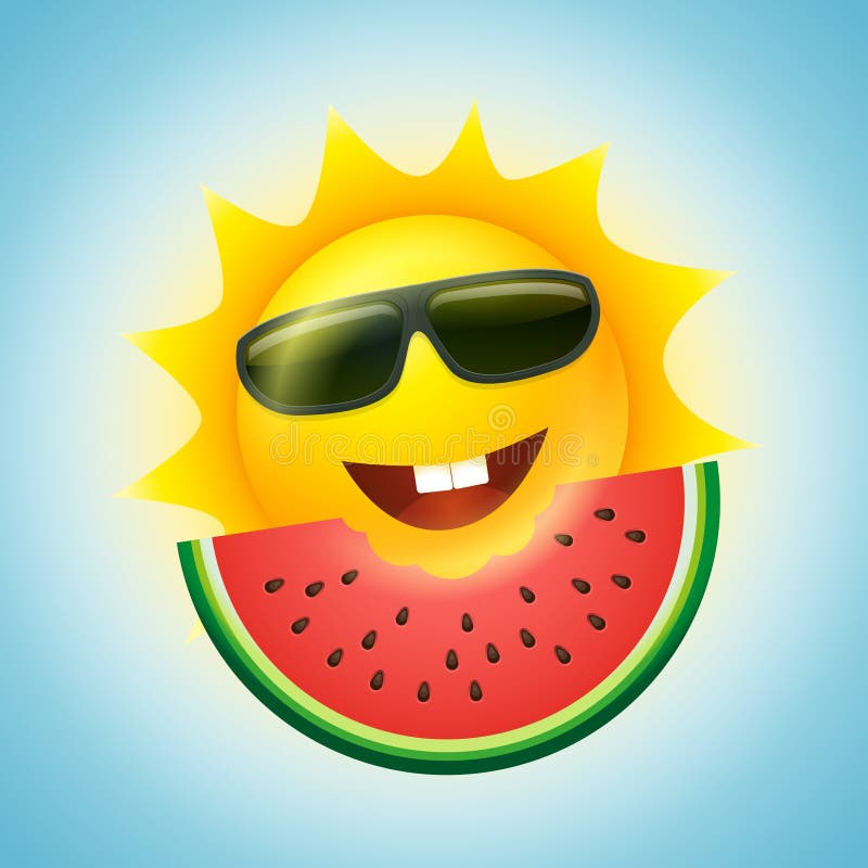 Download Happy Sun Eating Slice Of Watermelon Stock Vector ...