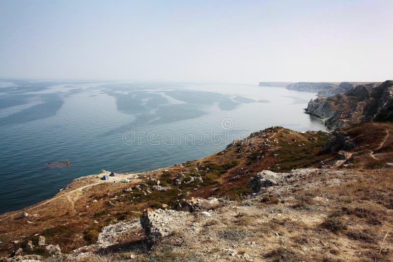 Summer day landscape with the sea and mountains. royalty free stock image Summer day landscape with the sea and mountains. royalty free stock image
