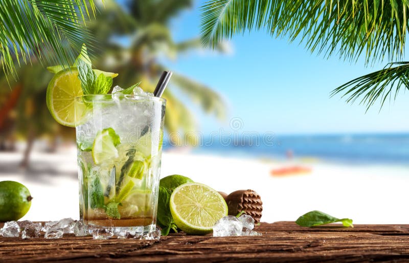Summer drink on beach stock image. Image of cubes, glass 72531009