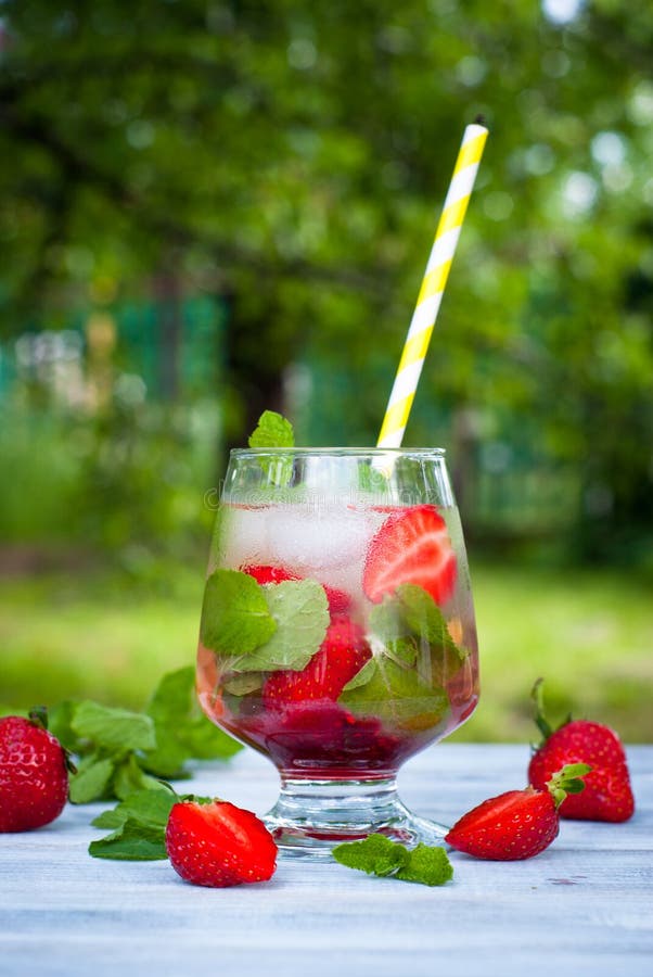 Summer Drink with Mint, Strawberry, Lemon Stock Photo - Image of drink ...