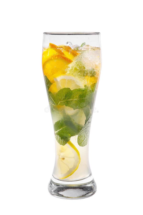 Summer drink with orange and mint isolated white royalty free stock images Summer drink with orange and mint isolated white royalty free stock images