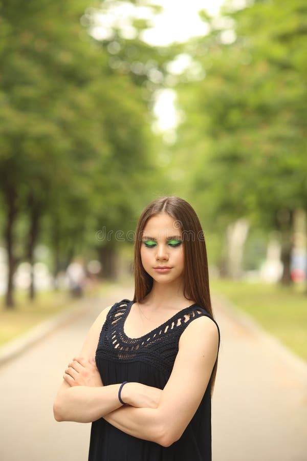 Portrait Of A Beautiful Young Girl, 9-12 Years Old, In A Swimsuit Stock ...