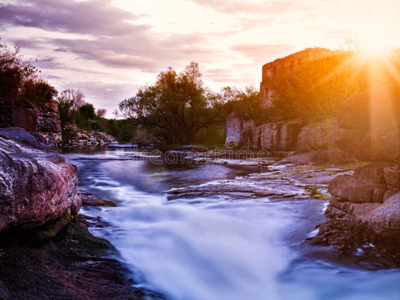 Summer evening on the mountain river