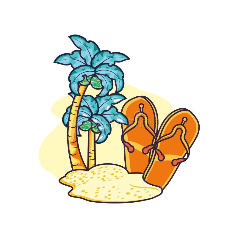 Summer Flip Flops Accessory in Island with Tree Palm Stock Illustration ...