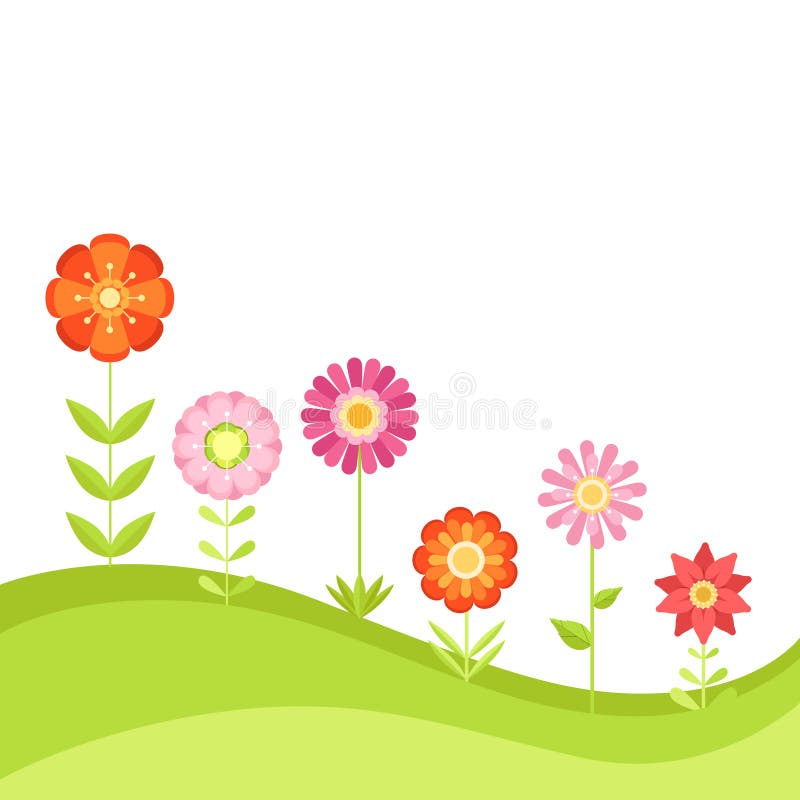 Summer floral vector background with garden flowers. Illustration in flat style