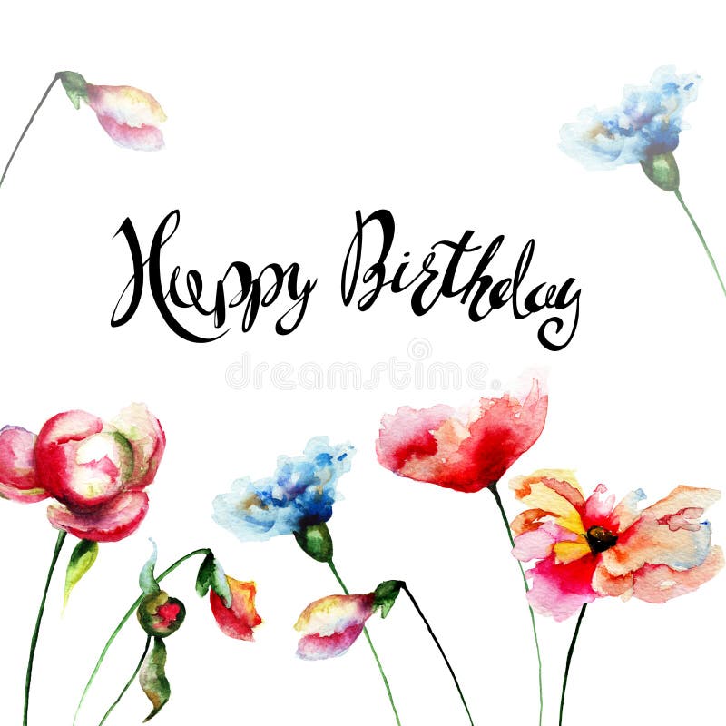 Summer Flowers with Title Happy Birthday Stock Illustration ...