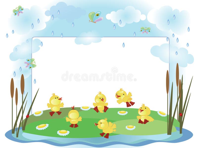 Summer frame with ducklings