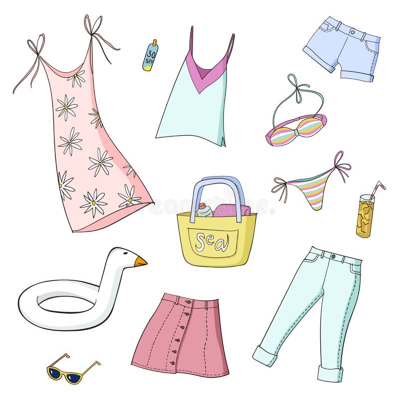 Summer Clothing. Set of Vector Illustrations Stock Vector ...