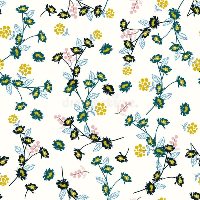 Summer hand sketch Wild flower pattern. Botanical Motifs scatter