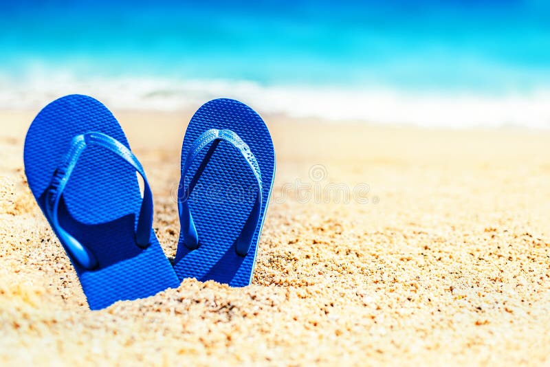 Summer Holiday Beach Background With Flip Flops On A Tropical Be Stock ...