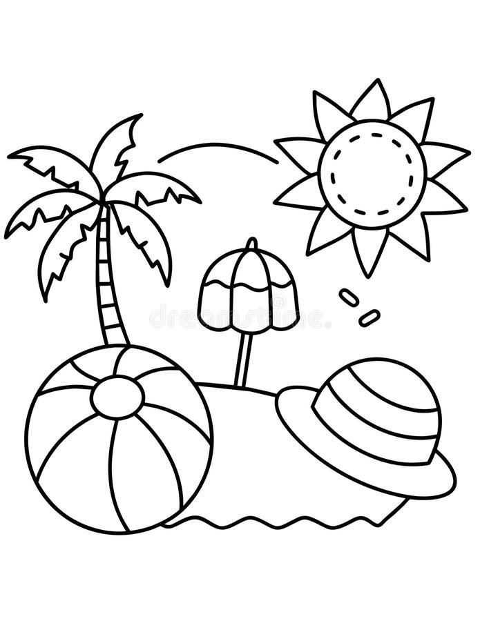 Summer Holiday Coloring Page for Kids Stock Illustration Illustration