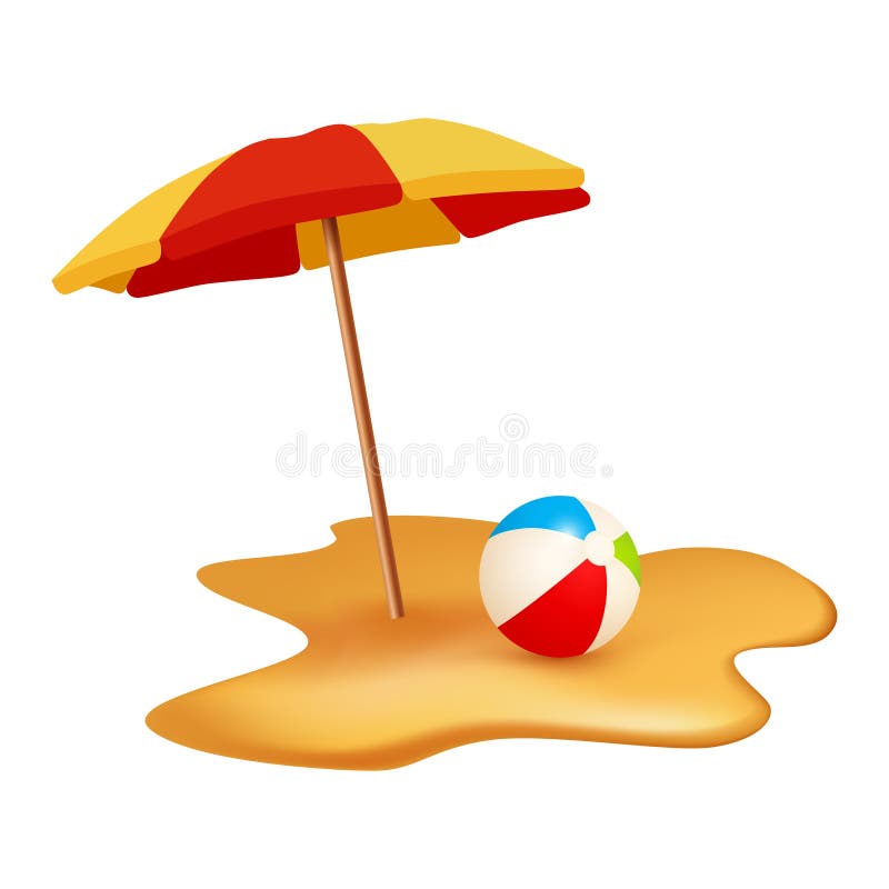 Summer Holidays Objects. Beach Ball and Umbrella. Vector Image Isolated