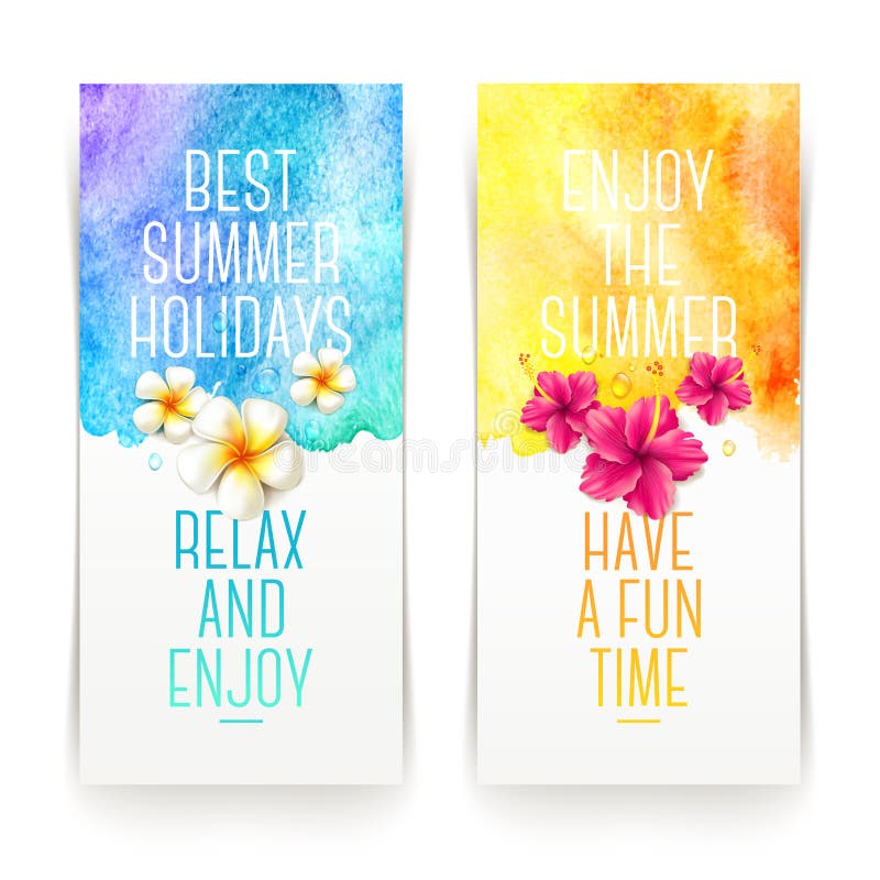 Summer holidays watercolor banners vector illustration Summer holidays watercolor banners vector illustration