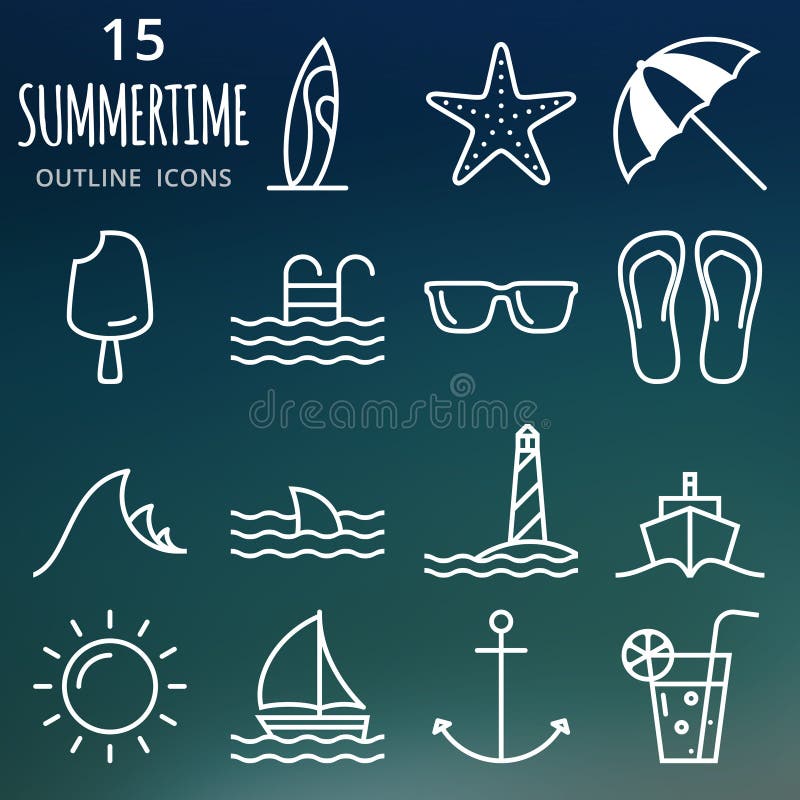 Summer icons set. Pixel perfect vector outline icons. royalty free illustration