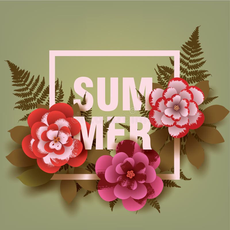 Summer. Illustration with flowers and leaves in the frame. vector illustration