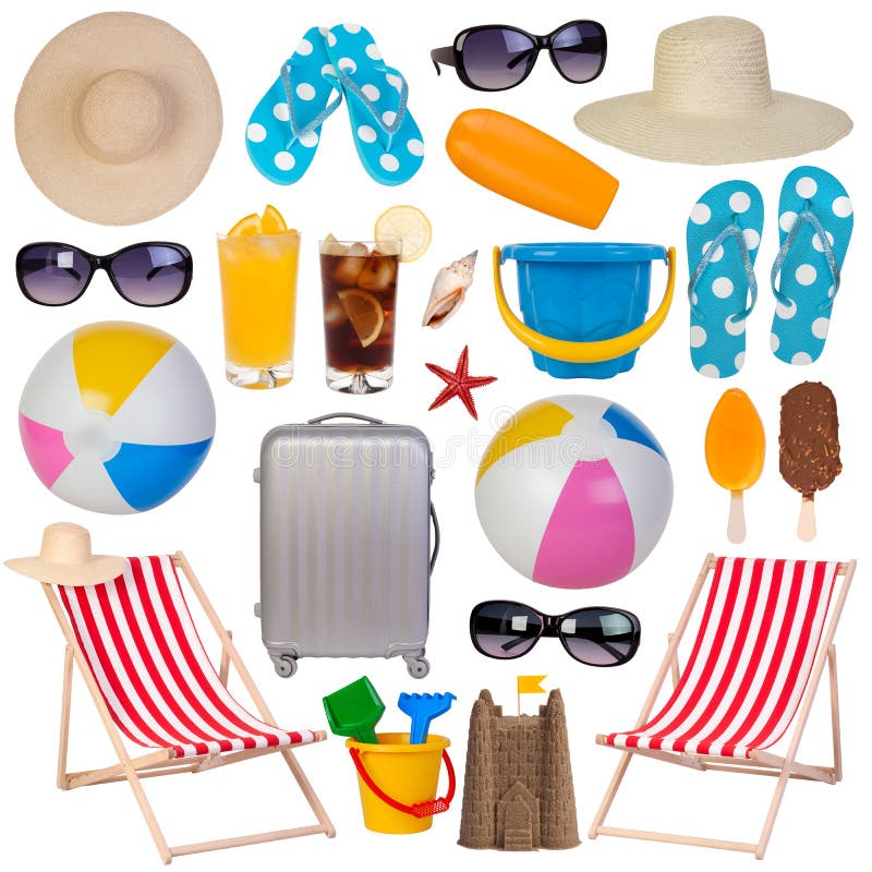 Summer Items Collection Isolated on White Stock Photo Image of sand